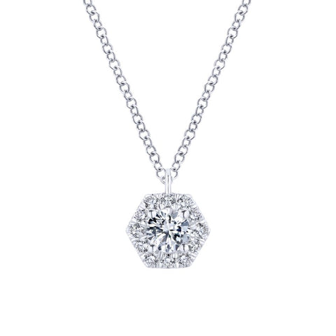 Gabriel Messier Collection White Gold Diamond Pendant Necklace with Halo (0.39 CTW)