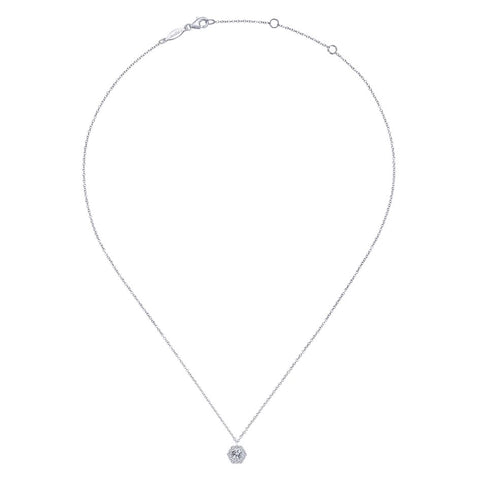 Gabriel Messier Collection White Gold Diamond Pendant Necklace with Halo (0.39 CTW)