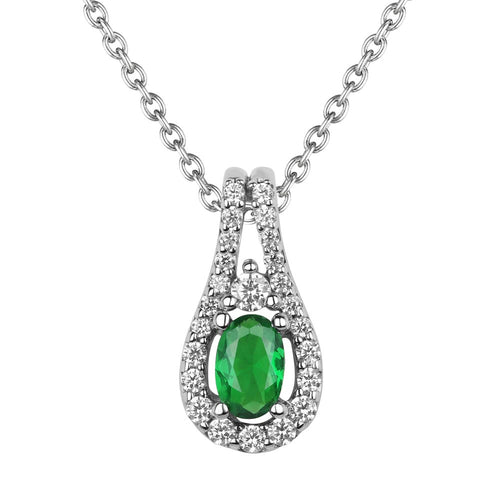 Fana Halo Teardrop Emerald and Diamond Split Pendant