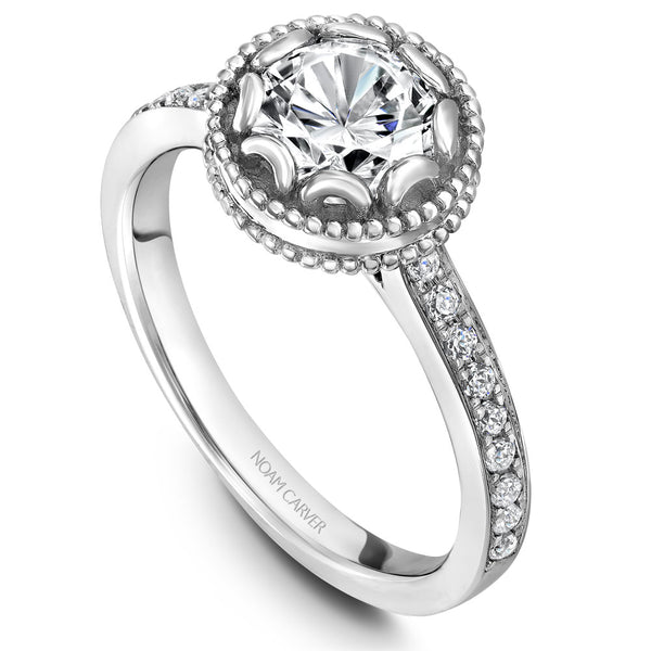 Noam Carver White Gold Milgrain Bezel Halo Engagement Ring Setting (0.20 CTW)