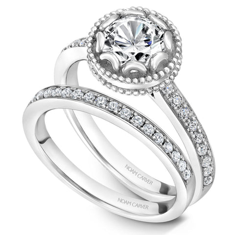 Noam Carver White Gold Milgrain Bezel Halo Engagement Ring Setting (0.20 CTW)