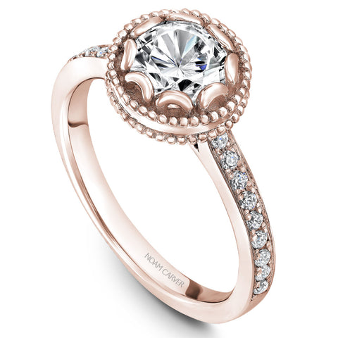 Noam Carver Rose Gold Milgrain Bezel Halo Ring Setting  (0.20 CTW)