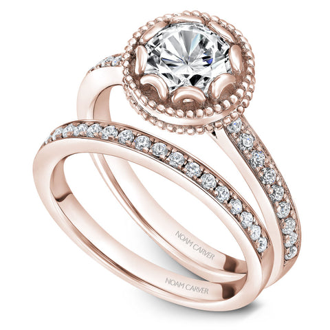 Noam Carver Rose Gold Milgrain Bezel Halo Ring Setting  (0.20 CTW)