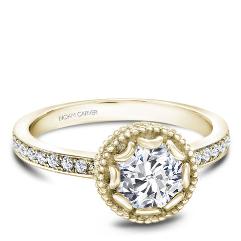 Noam Carver Yellow Gold Milgrain Bezel Halo Engagement Ring Setting (0.20 CTW)