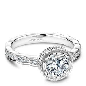 Noam Carver White Gold Milgrain Bezel Halo with Floral Shank Engagement Ring Setting (0.25 CTW)