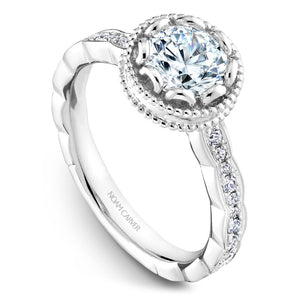 Noam Carver White Gold Milgrain Bezel Halo with Floral Shank Engagement Ring Setting (0.25 CTW)