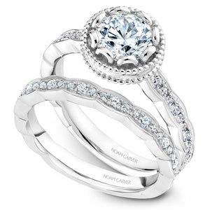 Noam Carver White Gold Milgrain Bezel Halo with Floral Shank Engagement Ring Setting (0.25 CTW)