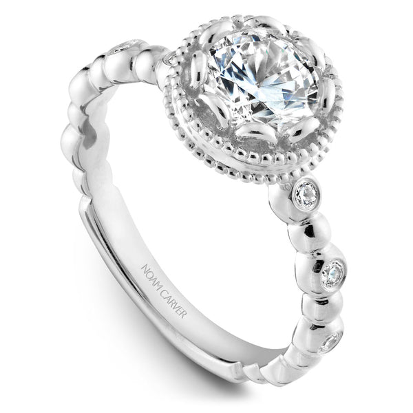 Noam Carver White Gold Milgrain Bezel Halo with Bezel Prongs Engagement Ring Setting  (0.35 CTW)