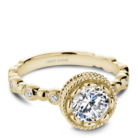 Noam Carver Yellow Gold Milgrain Bezel Halo with Bezel Prongs Engagement Ring Setting (0.35 CTW)