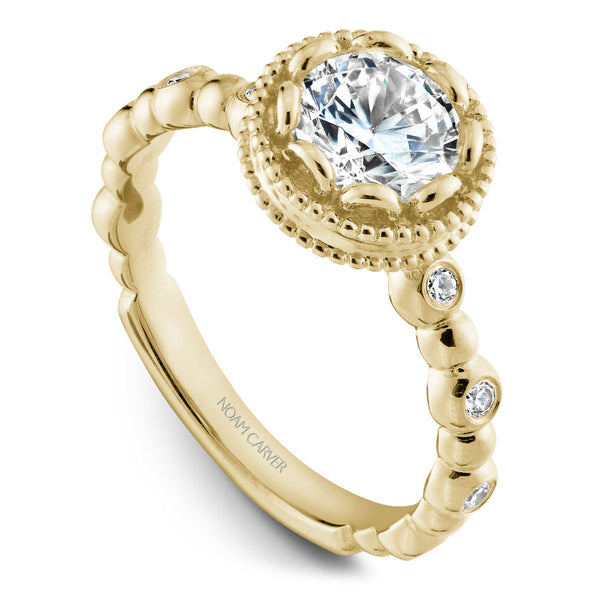 Noam Carver Yellow Gold Milgrain Bezel Halo with Bezel Prongs Engagement Ring Setting (0.35 CTW)