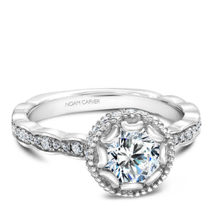 Noam Carver White Gold Milgrain Bezel Halo with Floral Shank Engagement Ring Setting (0.41 CTW)