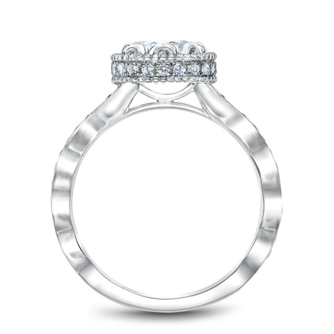 Noam Carver White Gold Milgrain Bezel Halo with Floral Shank Engagement Ring Setting (0.41 CTW)