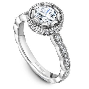 Noam Carver White Gold Milgrain Bezel Halo with Floral Shank Engagement Ring Setting (0.41 CTW)