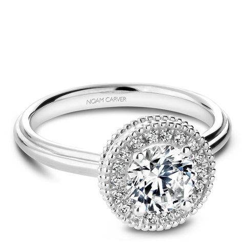 Noam Carver White Gold Engagement Ring Setting with Diamond Halo and Milgrain (0.11 CTW)