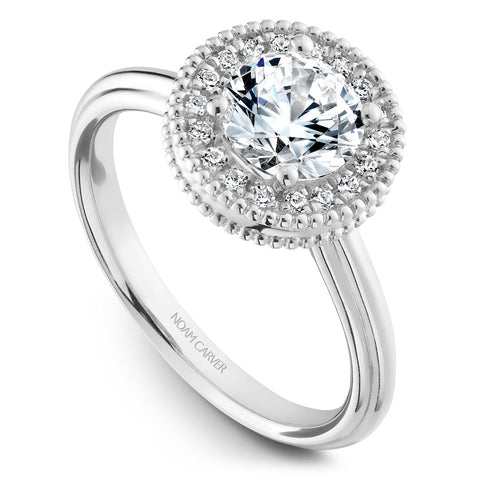 Noam Carver White Gold Engagement Ring Setting with Diamond Halo and Milgrain (0.11 CTW)