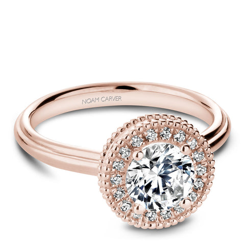 Noam Carver Rose Gold Engagement Ring Setting with Diamond Halo and Milgrain (0.11 CTW)