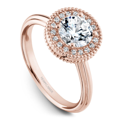 Noam Carver Rose Gold Engagement Ring Setting with Diamond Halo and Milgrain (0.11 CTW)