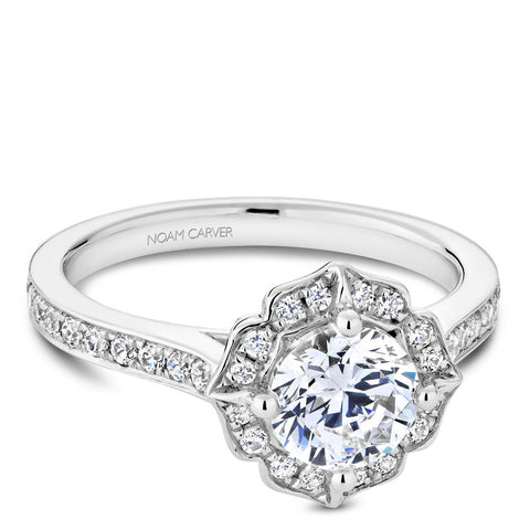 Noam Carver White Gold Diamond Engagement Ring Setting with Floral Halo (0.36 CTW)