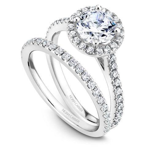 Noam Carver White Gold Diamond Engagement Ring Setting with Halo (0.39 CTW)