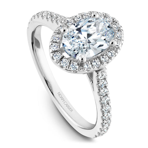 Noam Carver White Gold Oval Diamond Engagement Ring Setting with Halo (0.39 CTW)