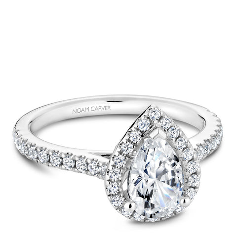 Noam Carver White Gold Pear Diamond Engagement Ring Setting with Halo (0.39 CTW)