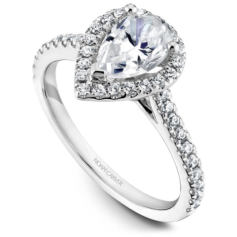 Noam Carver White Gold Pear Diamond Engagement Ring Setting with Halo (0.39 CTW)