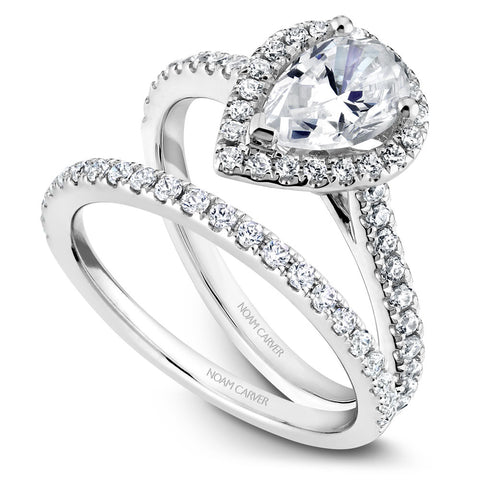 Noam Carver White Gold Pear Diamond Engagement Ring Setting with Halo (0.39 CTW)