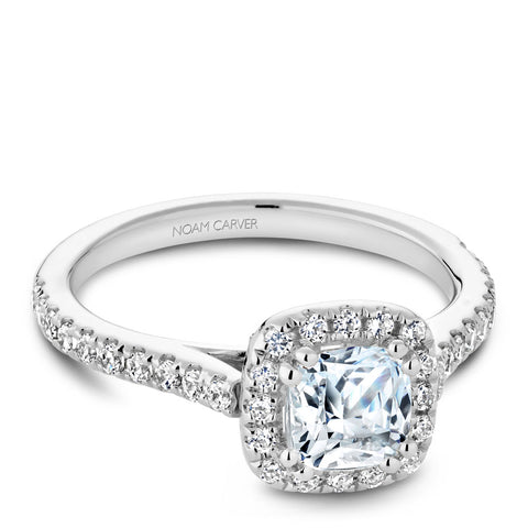 Noam Carver White Gold Cushion Diamond Engagement Ring Setting with Halo (0.38 CTW)