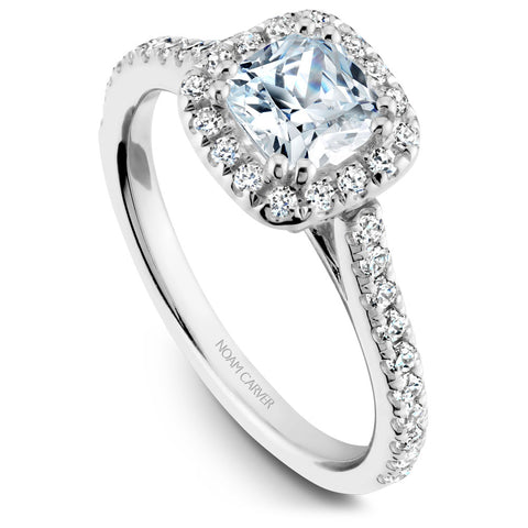 Noam Carver White Gold Cushion Diamond Engagement Ring Setting with Halo (0.38 CTW)