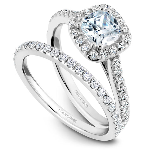 Noam Carver White Gold Cushion Diamond Engagement Ring Setting with Halo (0.38 CTW)