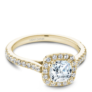 Noam Carver Yellow Gold Cushion Diamond Engagement Ring Setting with Halo (0.38 CTW)