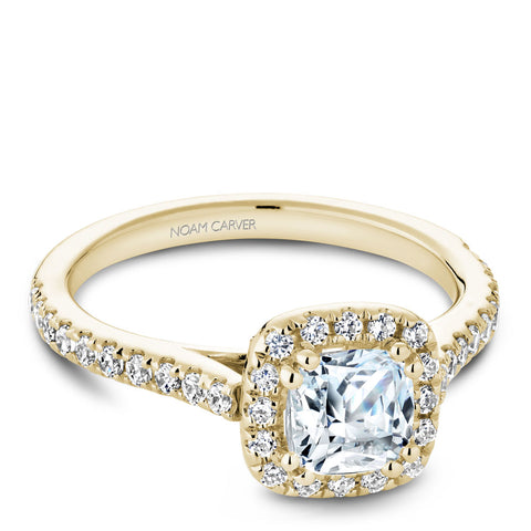 Noam Carver Yellow Gold Cushion Diamond Engagement Ring Setting with Halo (0.38 CTW)