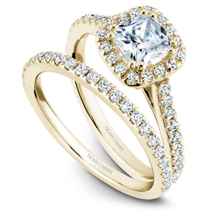 Noam Carver Yellow Gold Cushion Diamond Engagement Ring Setting with Halo (0.38 CTW)