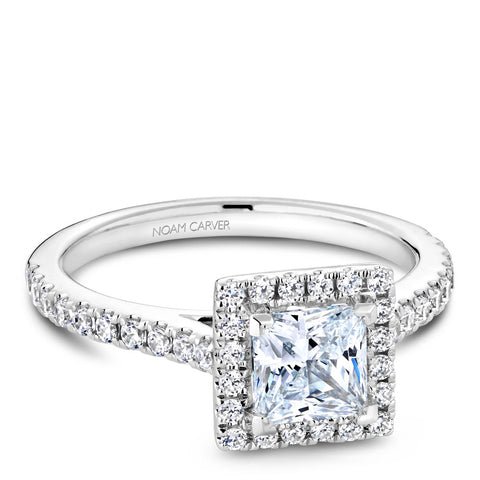 Noam Carver White Gold Princess Diamond Engagement Ring Setting with Square Halo (0.41 CTW)