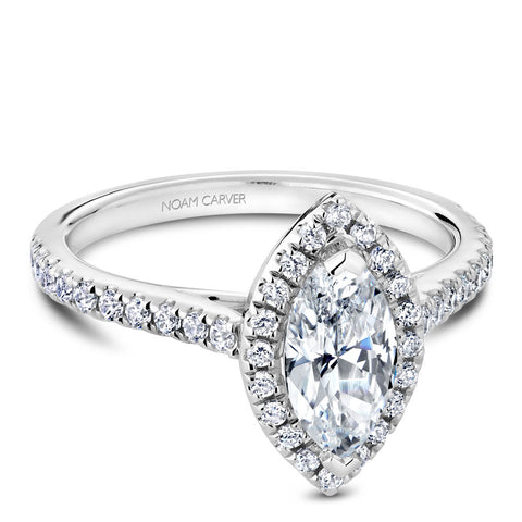 Noam Carver White Gold Marquise Diamond Engagement Ring Setting with Halo (0.41 CTW)
