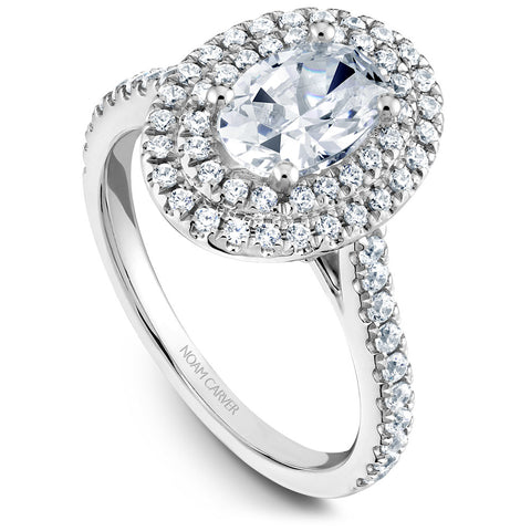 Noam Carver White Gold Oval Diamond Engagement Ring Setting with Double Halo (0.53 CTW)