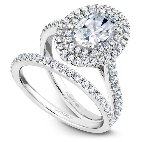 Noam Carver White Gold Oval Diamond Engagement Ring Setting with Double Halo (0.53 CTW)