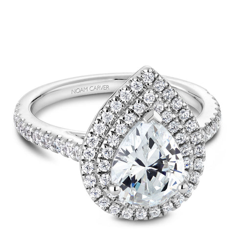 Noam Carver White Gold Pear Diamond Engagement Ring Setting with Double Halo (0.54 CTW)