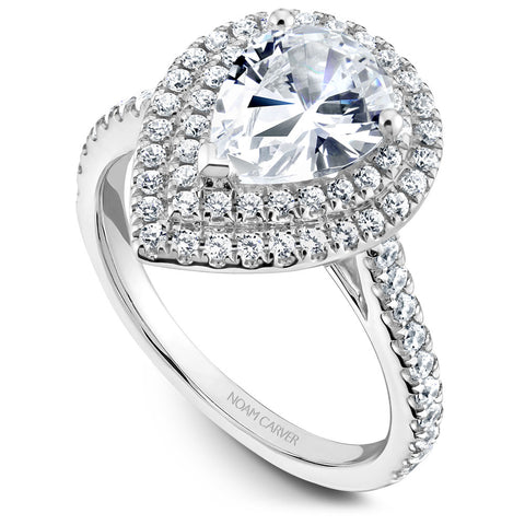 Noam Carver White Gold Pear Diamond Engagement Ring Setting with Double Halo (0.54 CTW)