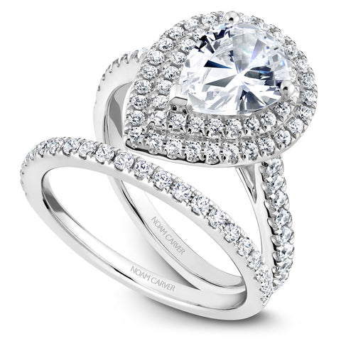 Noam Carver White Gold Pear Diamond Engagement Ring Setting with Double Halo (0.54 CTW)