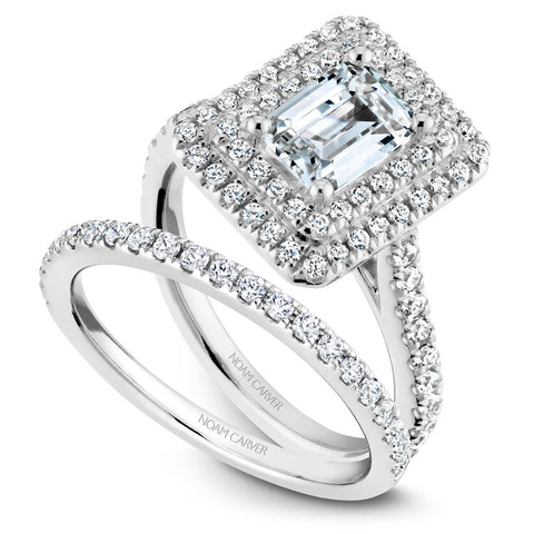 Noam Carver White Gold Emerald Diamond Engagement Ring Setting with Double Halo (0.56 CTW)