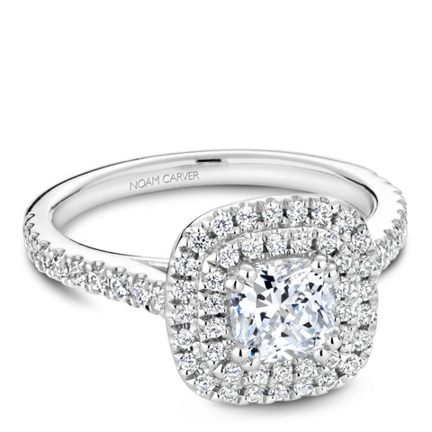 Noam Carver White Gold Cushion Diamond Engagement Ring Setting with Double Halo (0.50 CTW)