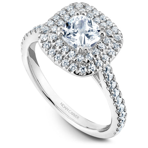 Noam Carver White Gold Cushion Diamond Engagement Ring Setting with Double Halo (0.50 CTW)