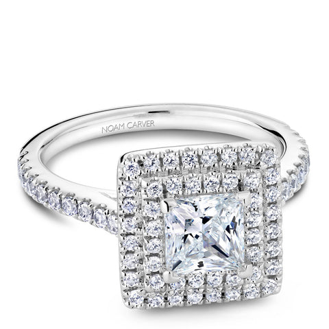 Noam Carver White Gold Princess Diamond Engagement Ring Setting with Square Double Halo (0.54 CTW)