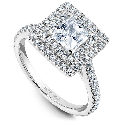 Noam Carver White Gold Princess Diamond Engagement Ring Setting with Square Double Halo (0.54 CTW)