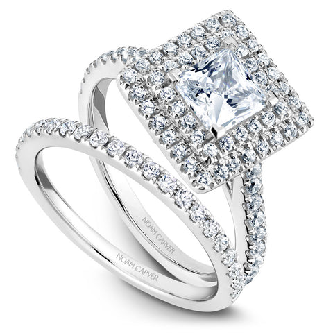 Noam Carver White Gold Princess Diamond Engagement Ring Setting with Square Double Halo (0.54 CTW)