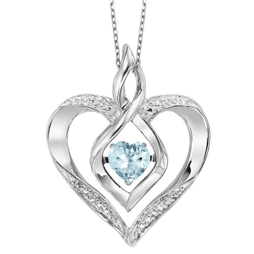 Silver Diamond & Created Aquamarine Pendant