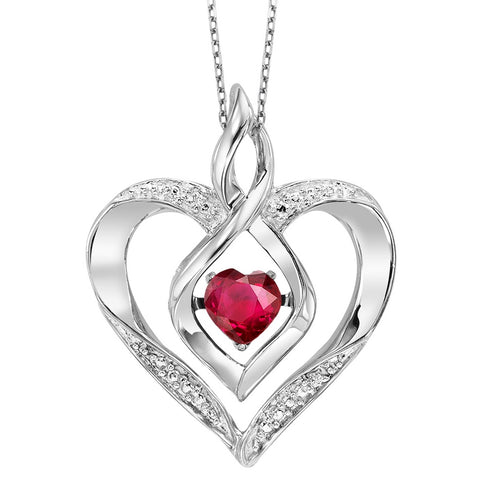 Silver Diamond & Created Ruby Pendant