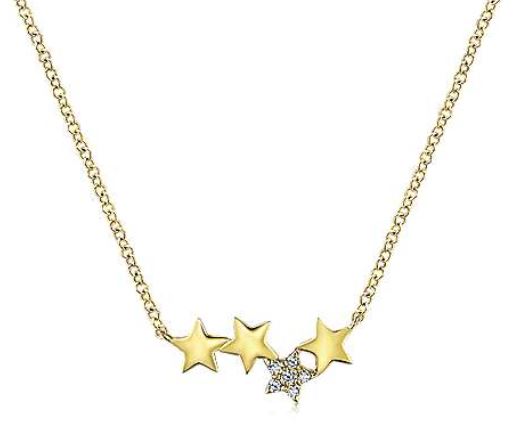 14K Yellow Gold Four Star Diamond Bar Necklace