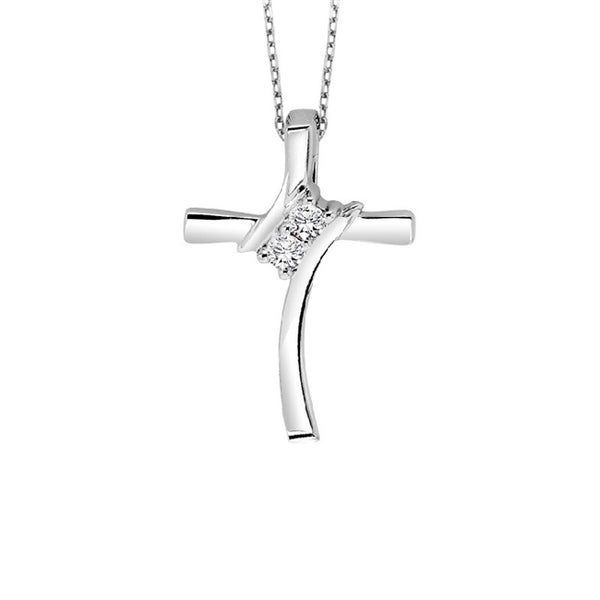 Sterling Silver Diamond Cross Prong Necklace 1/20CT